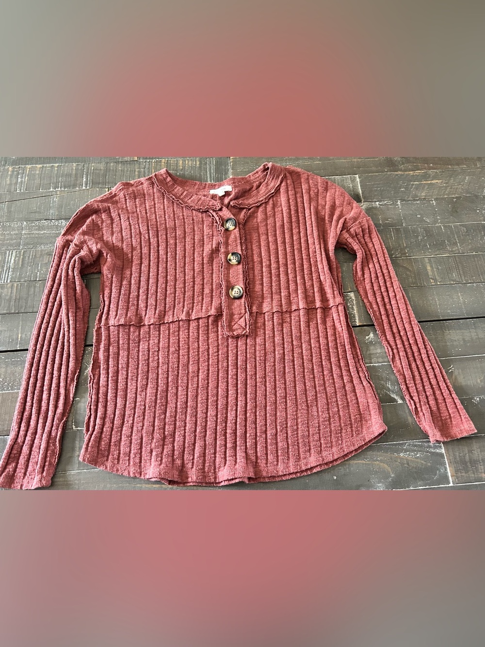 Maurices Ribbed Henley Top in Dusty Rose
